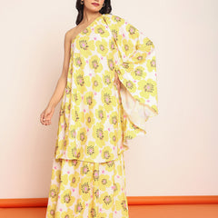 Printed umbrella -cut top with side slited skirt