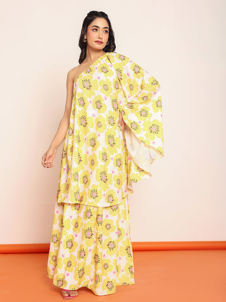 Printed umbrella -cut top with side slited skirt