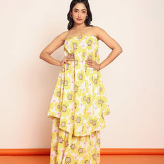 Printed umbrella -cut top with side slited skirt