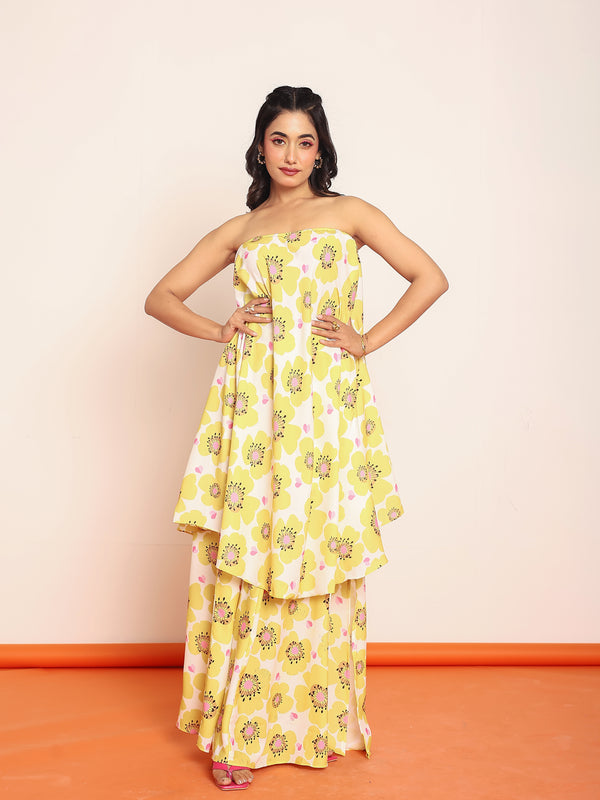 Printed umbrella -cut top with side slited skirt