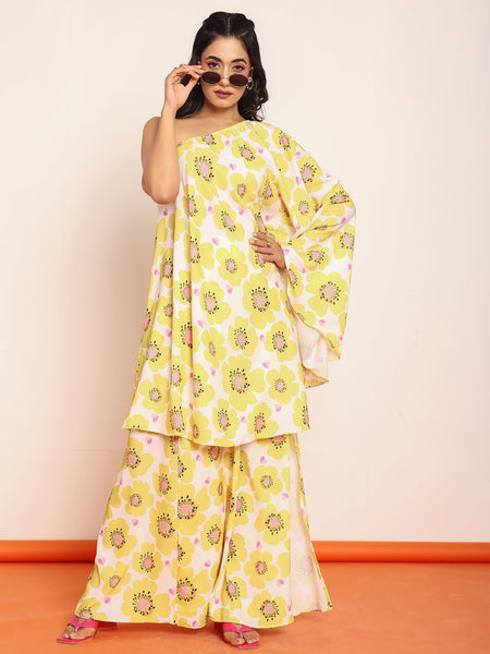 Printed umbrella -cut top with side slited skirt