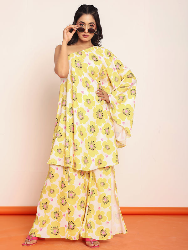 Printed umbrella -cut top with side slited skirt