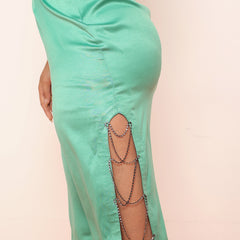 Green  body hugged rhinestone skirt