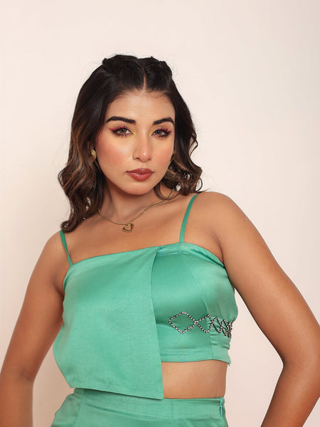 Green rhinestone flap top