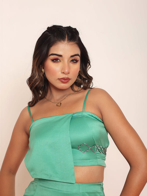 Green rhinestone flap top