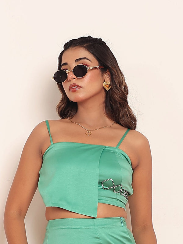 Green rhinestone flap top