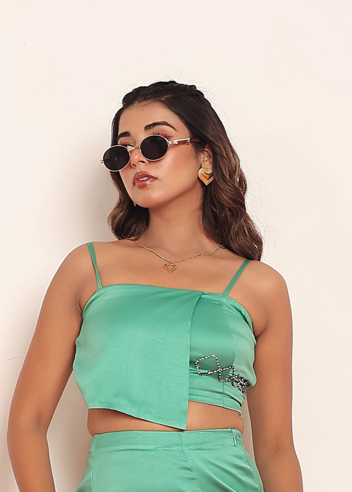 Green rhinestone flap top