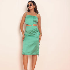 Green rhinestone flap top