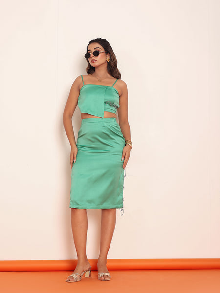 Green rhinestone flap top