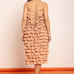 Ruffled midi  dress with  adjustable string