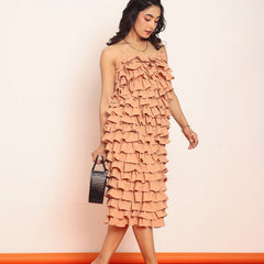 Ruffled midi  dress with  adjustable string