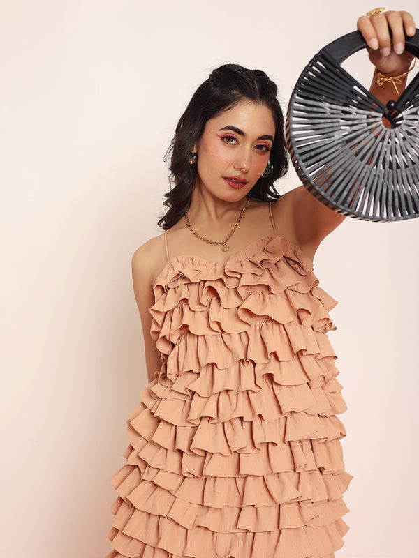 Ruffled midi  dress with  adjustable string