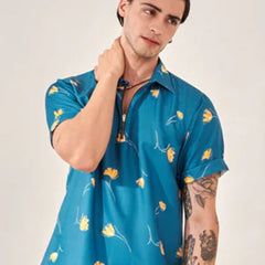 Denim blue printed shirt