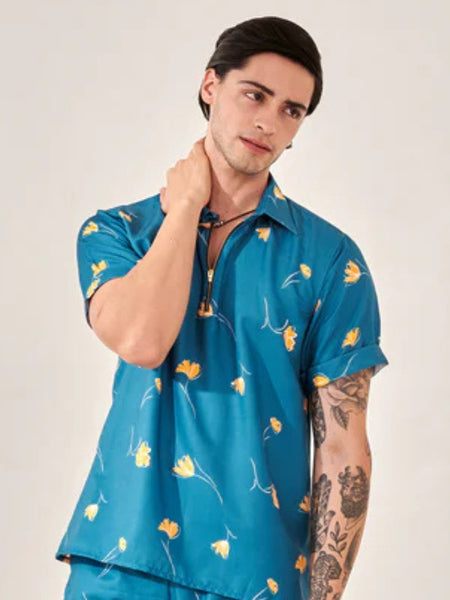 Denim blue printed shirt