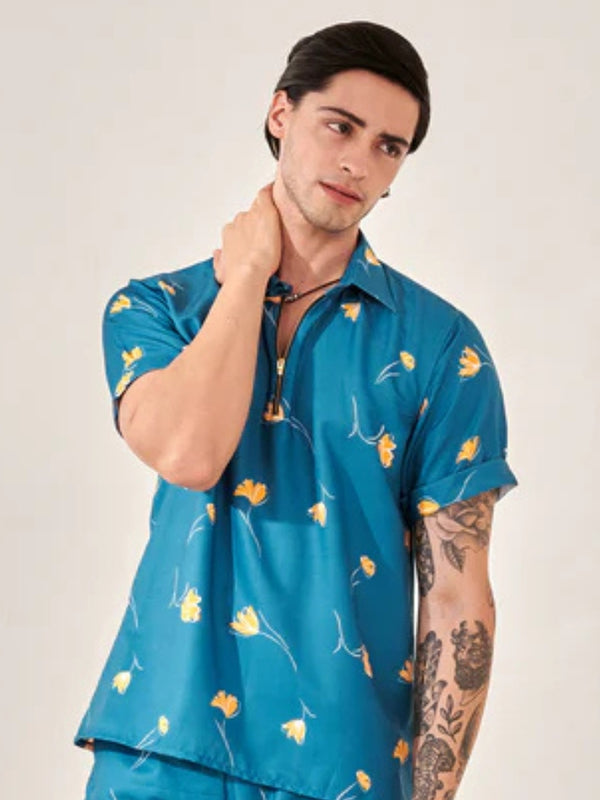 Denim blue printed shirt