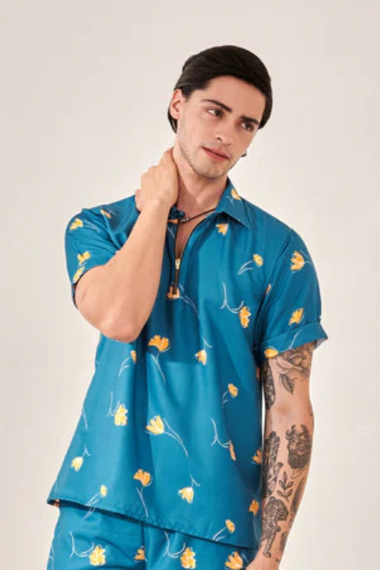 Denim blue printed shirt