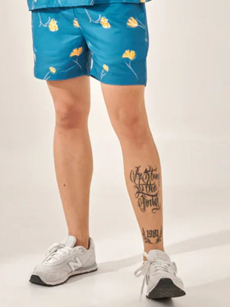 Denim blue printed shorts
