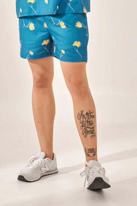 Denim blue printed shorts