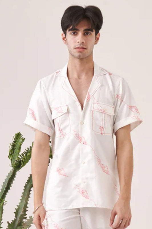 White hand printed shirt
