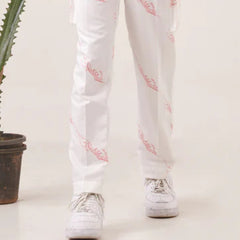 White hand printed trouser