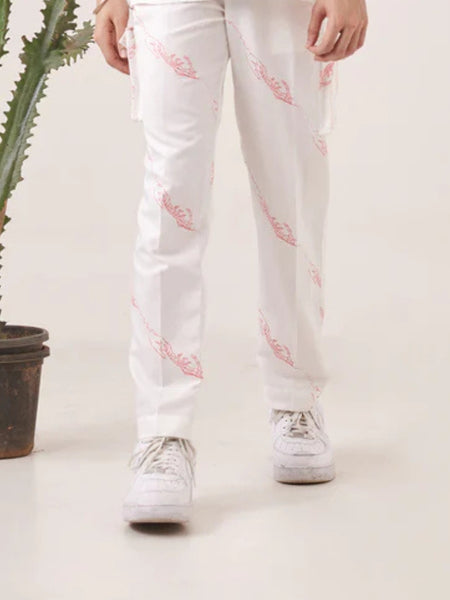 White hand printed trouser