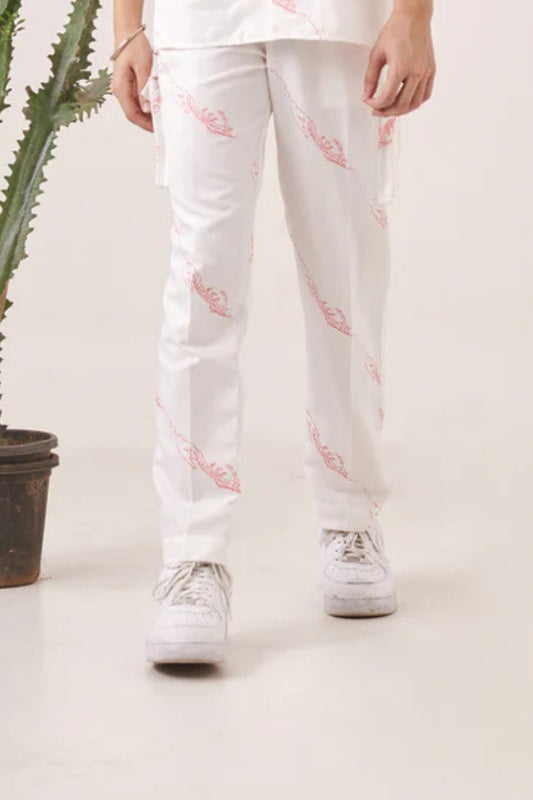 White hand printed trouser