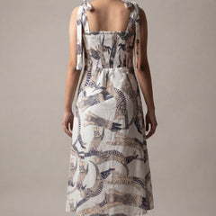 White Cat Printed Midi Dress