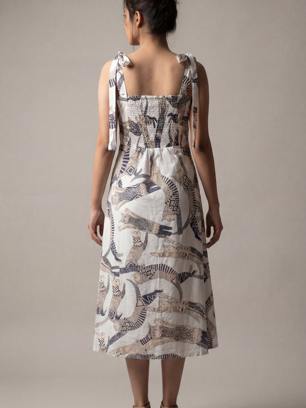White Cat Printed Midi Dress