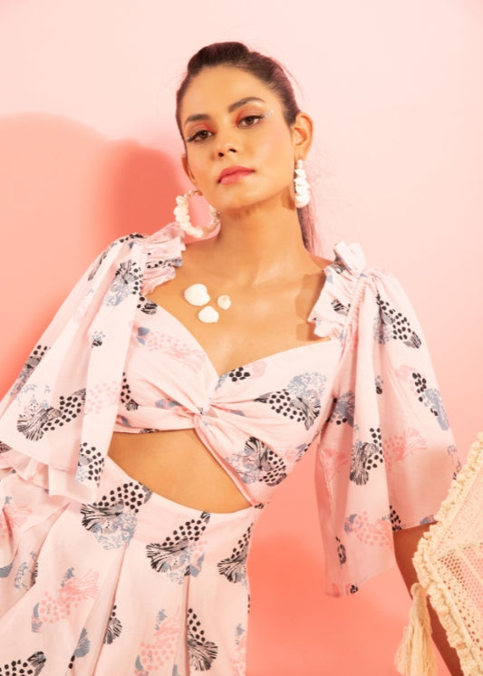 Printed Mini Dress with Ruffled Shoulder