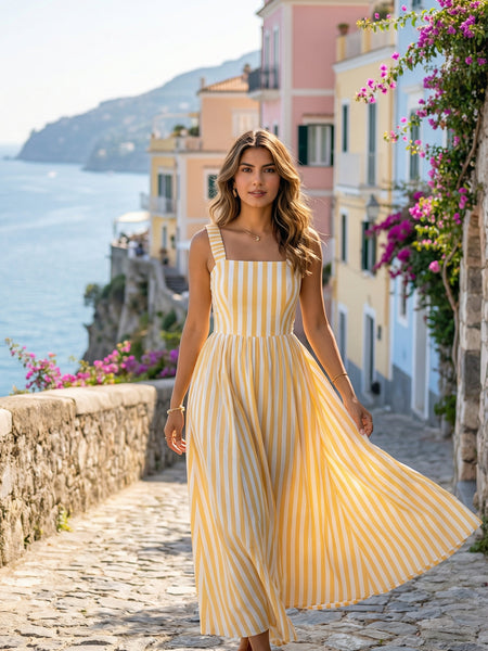 Striped Midi Dress with Pockets