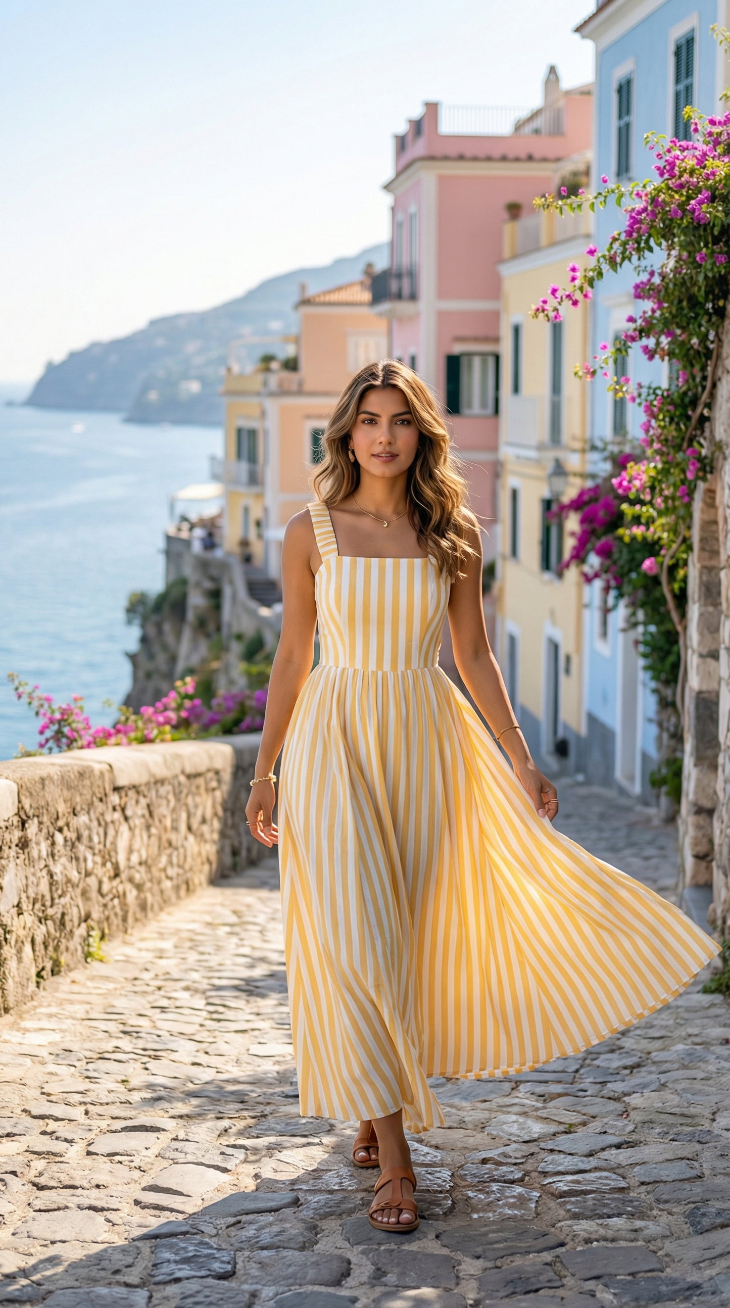 Striped Midi Dress with Pockets