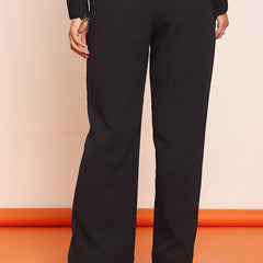 Black rhinestone slited straight pant