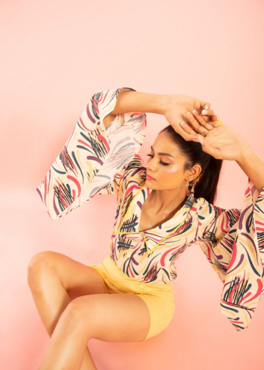 Printed Shirt with Butter Yellow Skorts