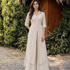 Ivory Cotton Collar Kurta Co-Ord Set