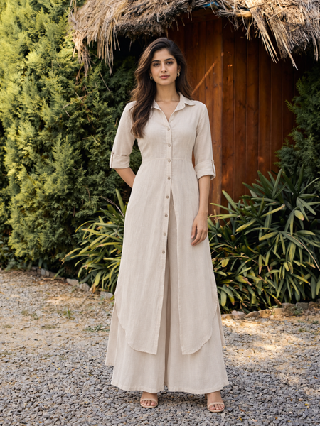 Ivory Cotton Collar Kurta Co-Ord Set