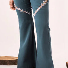 Solid embellished blue boot-cut pant
