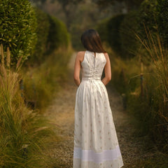 Women’s White Printed Lace-Up Maxi Dress