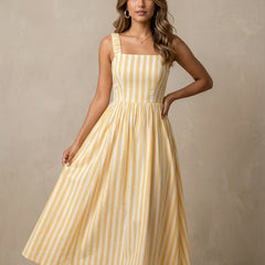 Striped Midi Dress with Pockets