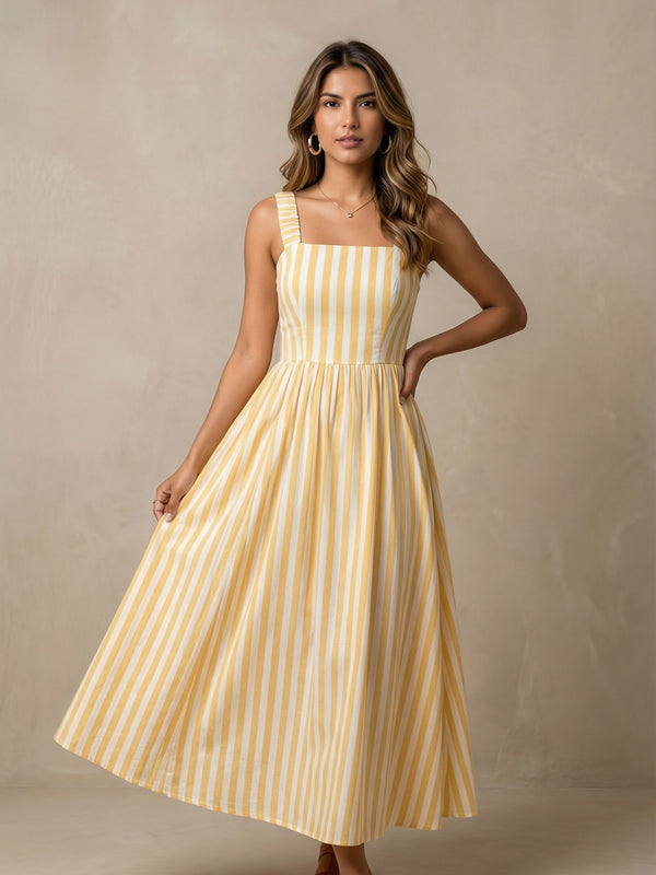 Striped Midi Dress with Pockets