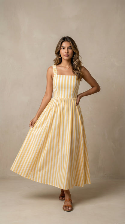 Striped Midi Dress with Pockets