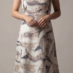 White Cat Printed Midi Dress