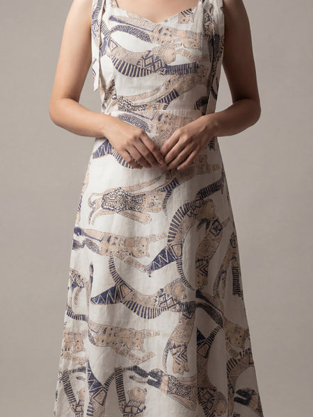 White Cat Printed Midi Dress