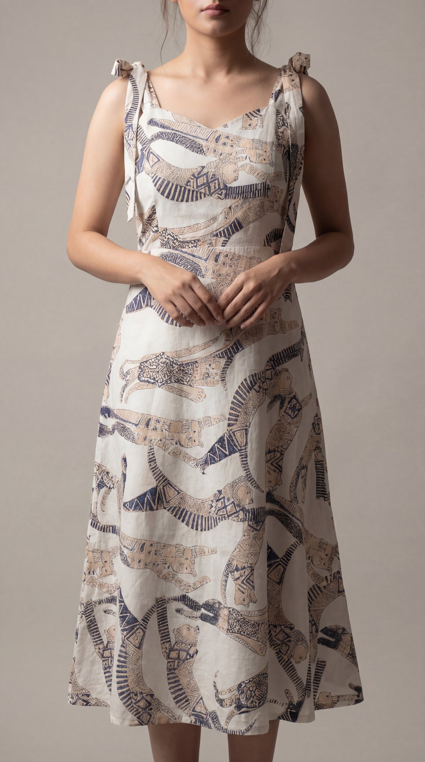 White Cat Printed Midi Dress