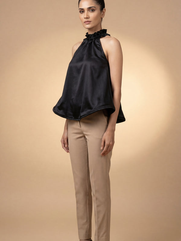 Black Halter Neck Fan Top