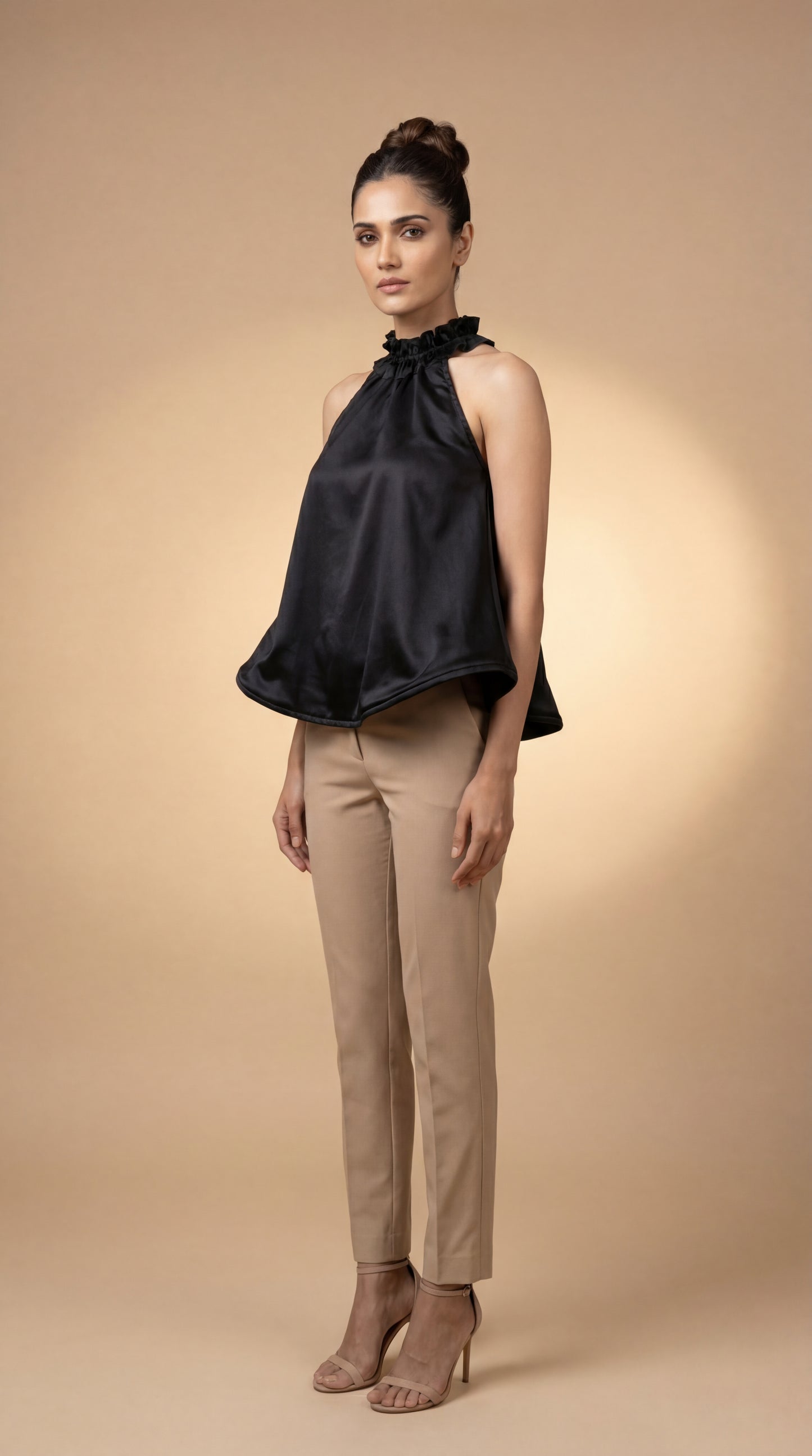 Black Halter Neck Fan Top