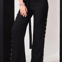 Black rhinstone wide leg pant