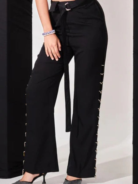 Black rhinstone wide leg pant