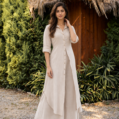 Ivory Cotton Collar Kurta Co-Ord Set