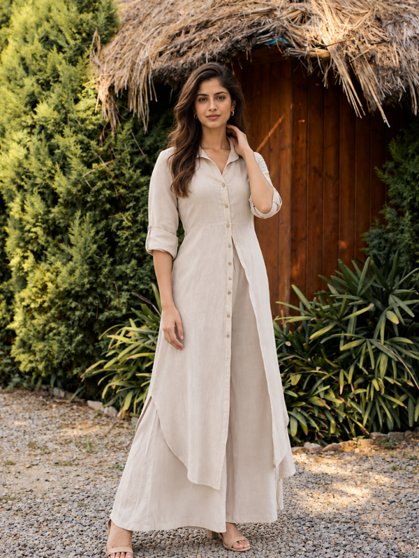Ivory Cotton Collar Kurta Co-Ord Set