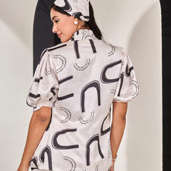 Swiss satin printed blazer shirt